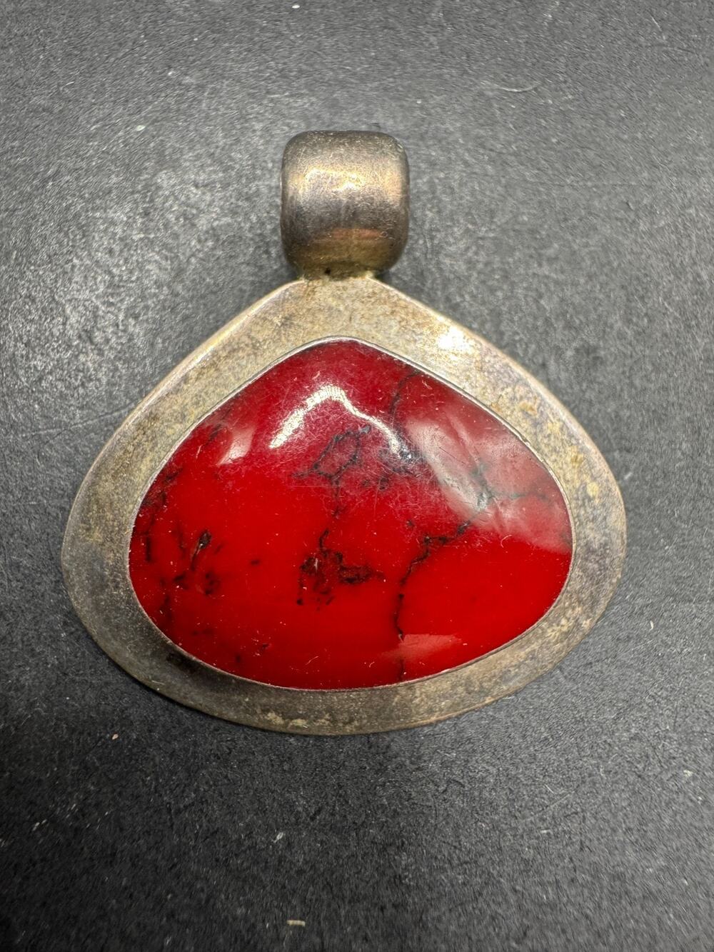 Vintage Mexico Sterling Silver 925 Red Jasper Geometric Triangle Pendant